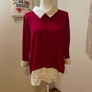 New York & Company Red and white large blouse.